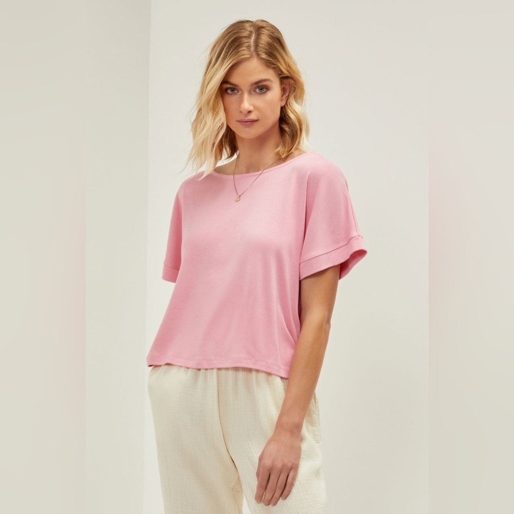 Thee Dots Boxy Crop Tee in Mauve Glow Pink Oversized Small